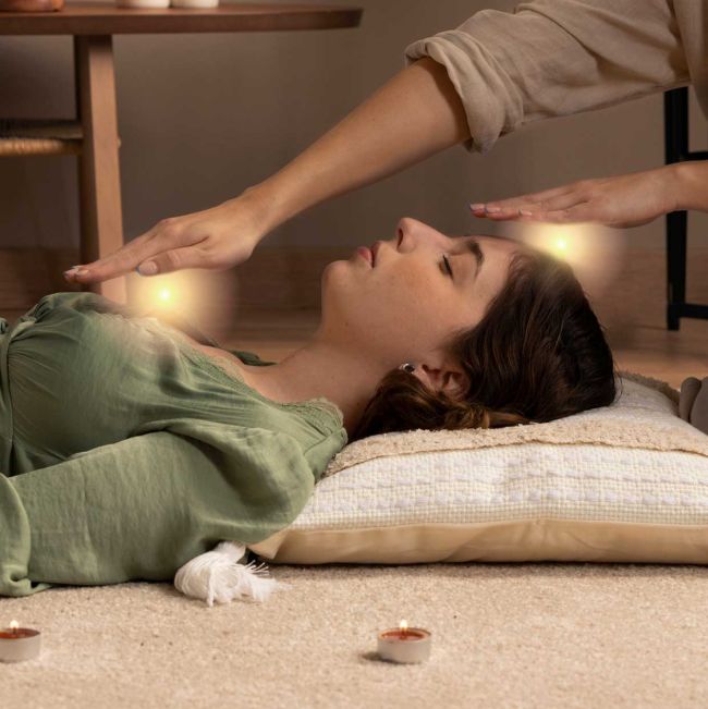 Sanlah - detalle de la terapeuta en una sesión de reiki energético